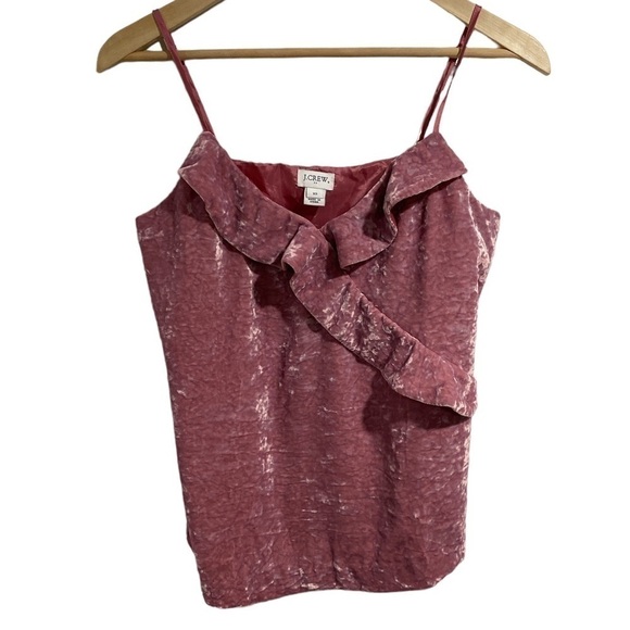 J Crew cami ruffled NEW tank top crushed‎ velvet xs guava pink - Picture 1 of 6